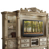 Baroque Style Wooden Entertainment Center With Glass Shelves, Gold