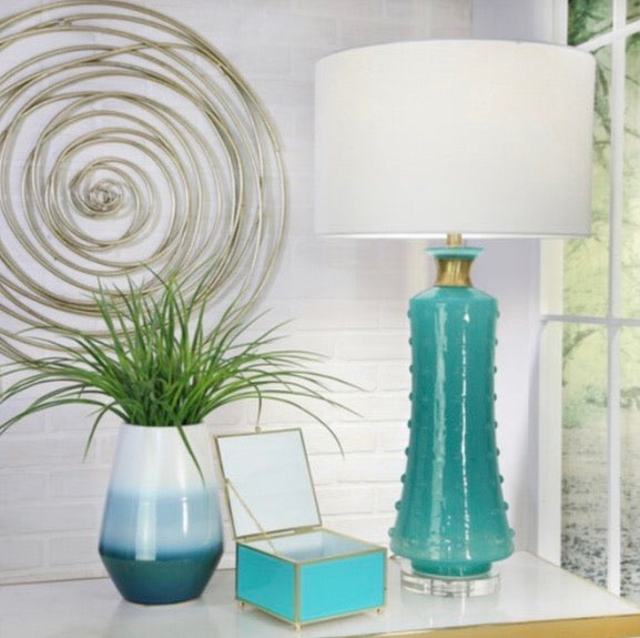 GLASS 32" TABLE LAMP, TURQUOISE