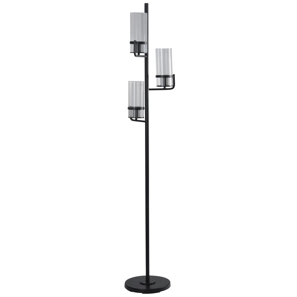 Satin Black | Transitional | Metal and Glass Shade Floor Lamp | 40W X 3 | On-Off Foot Switch
