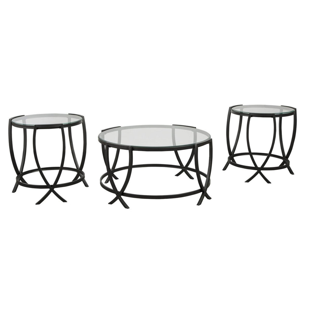 Contemporary Round Table Set With Glass Top And Geometric Metal Body In Black