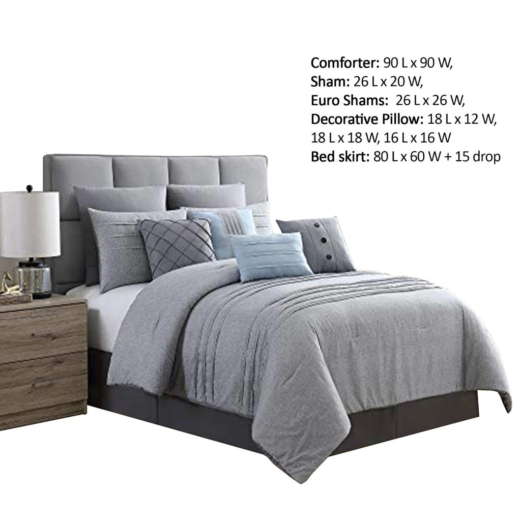 Queen Size Comforter Set With Pleats The Urban Port, Gray