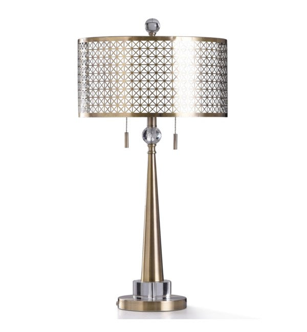 Brass Metal and Clear Crystal Glass Table Lamp